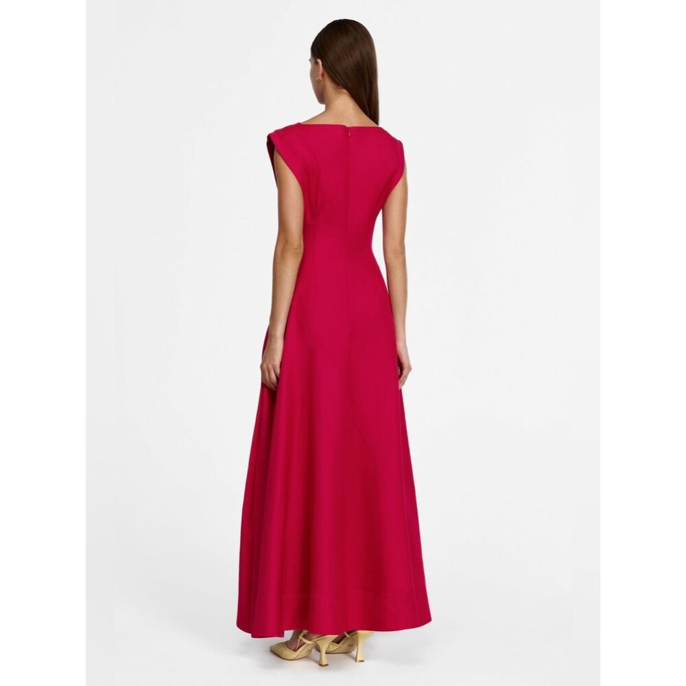Acler Red Berry Sleeveless Fit-and-Flare MARNEY Crystal-button Maxi Dress US4 - Picture 3 of 13